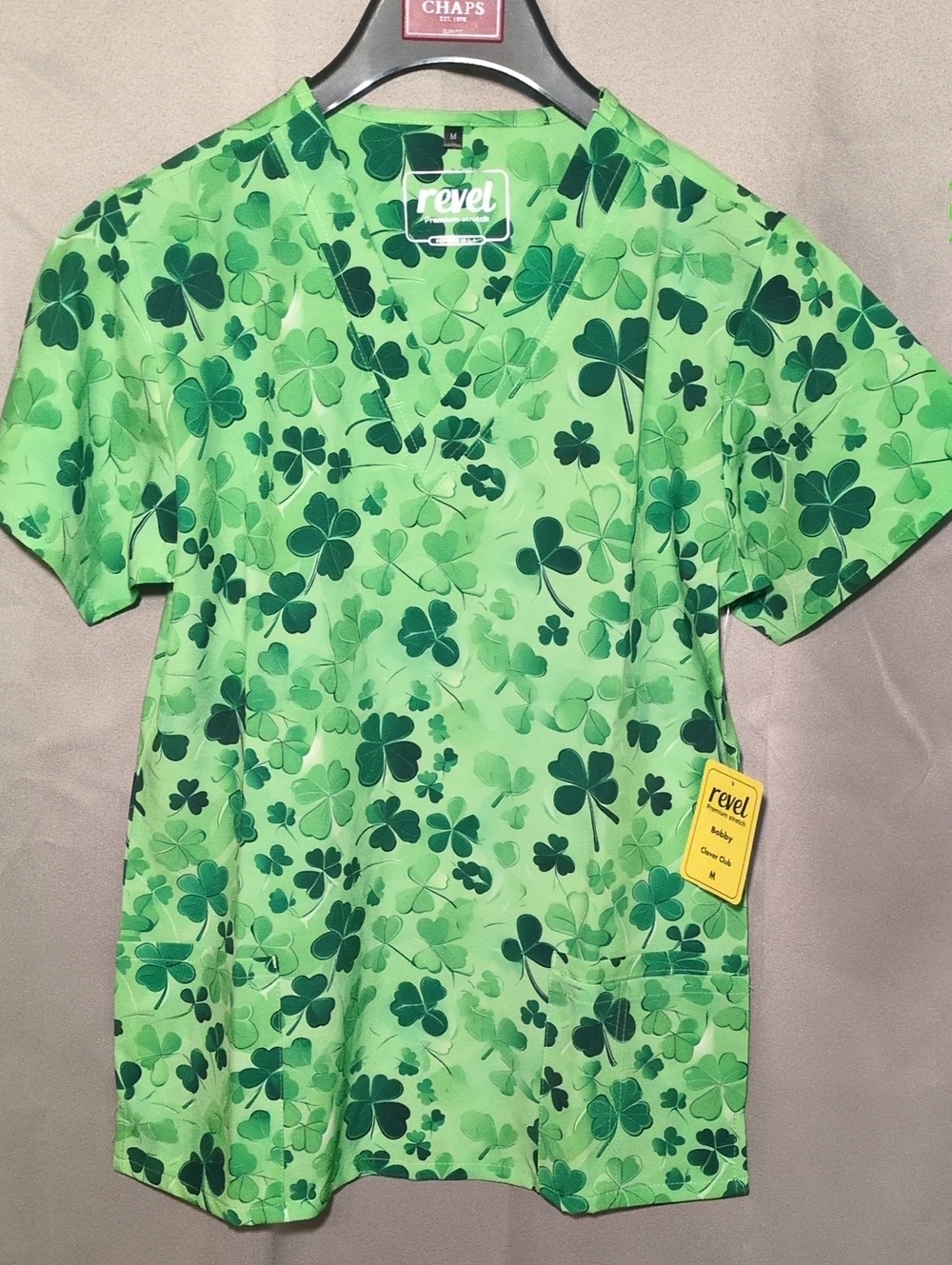 Revel Green Shamrock Print Medical Scrub Top